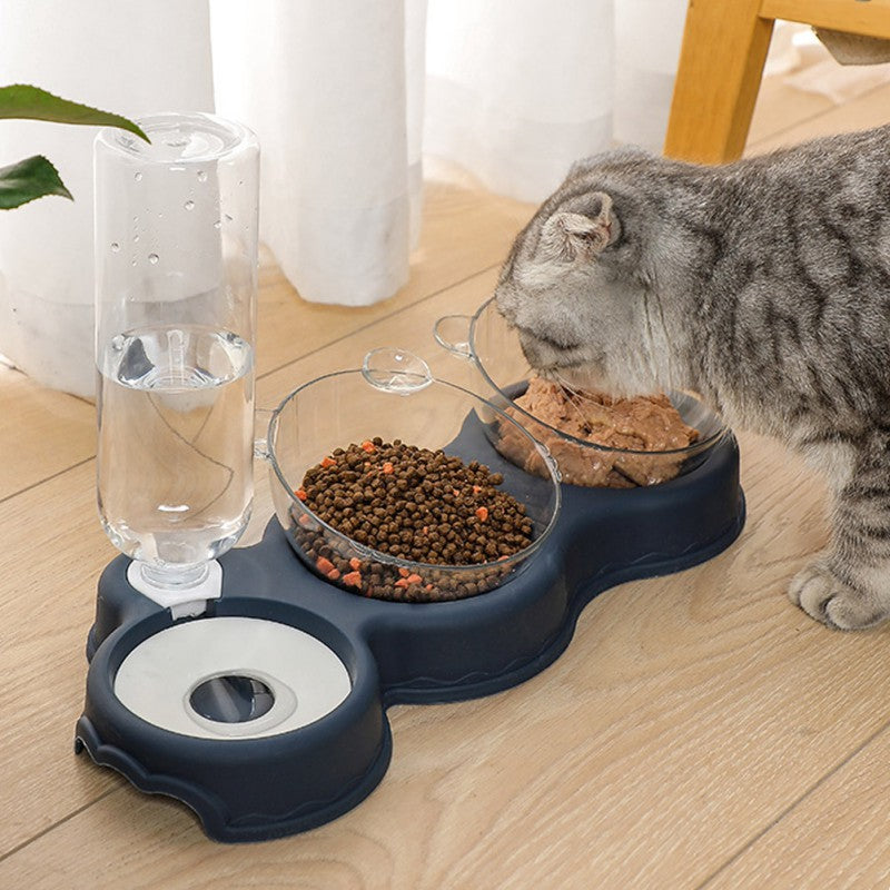 Pet Cat Double Bowls No-Spill Food Feeder