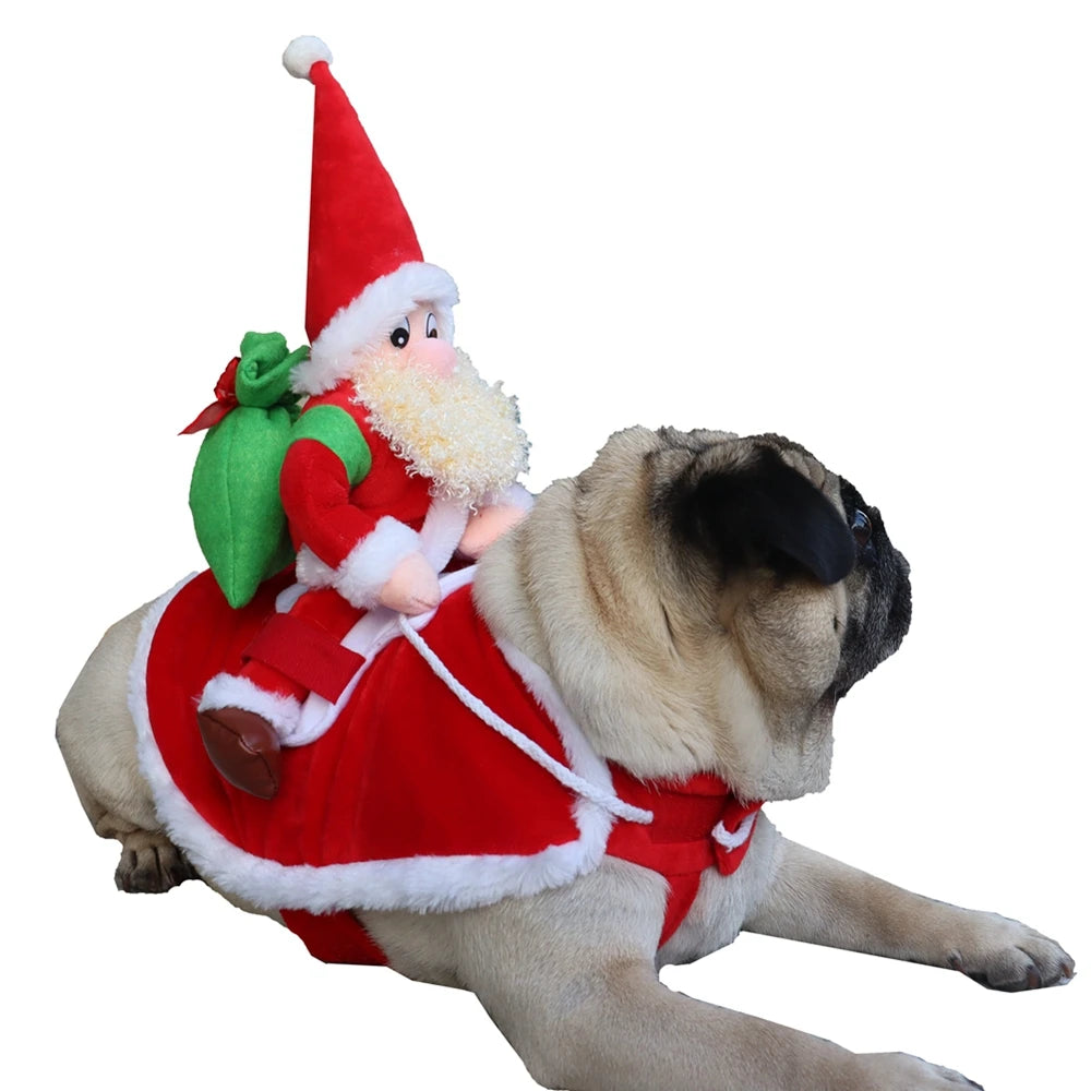 Christmas Dog Costume Riding Santa