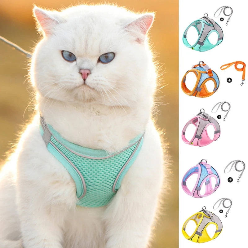 Pet Cat Reflective Harness Vest Leash Set