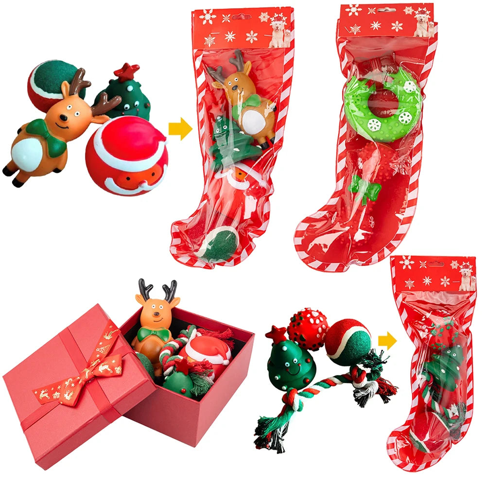 Christmas Stocking Dog Toys Set