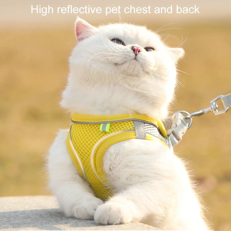 Pet Cat Reflective Harness Vest Leash Set